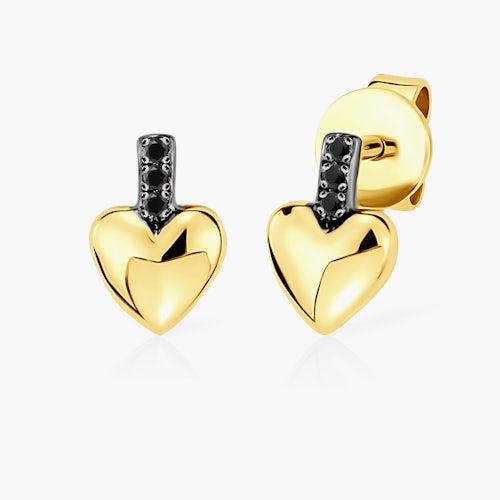 Kolczyki serca Savicki: złote, czarne diamenty